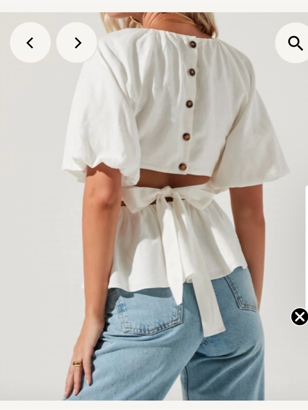 Astr the Label Vendetti Women's White Linen Blend Peplum Puff-Sleeve Top - Picture 6 of 15